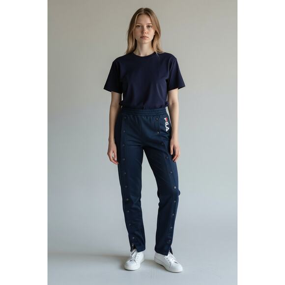 Fila Alice Snap Front Track Pants Navy Womens Size Large Performance Drawstring - Picture 3 of 8